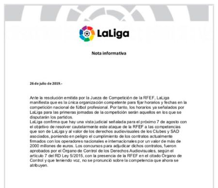 Comunicado de LaLiga