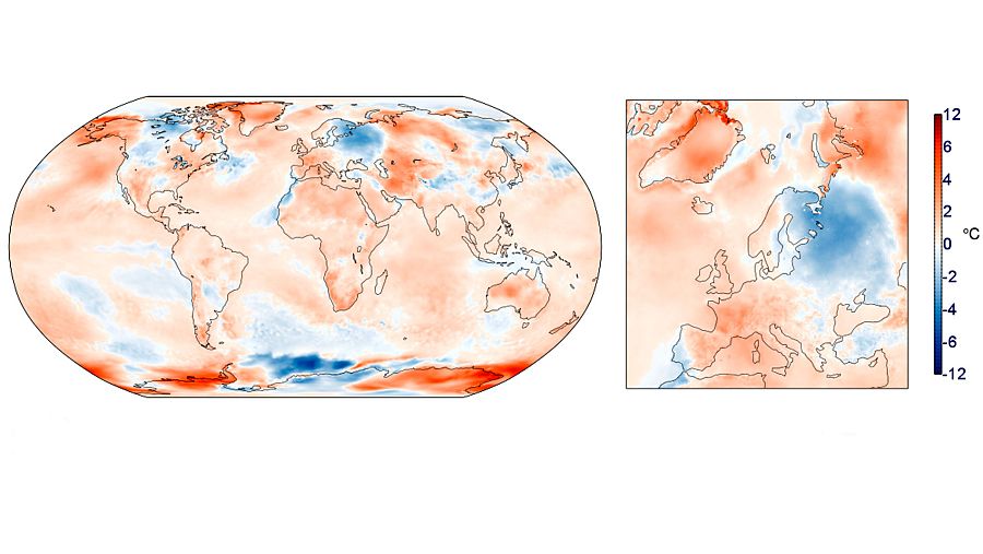 Temperatura media global del aire en julio de 2019 con respecto al período entre 1981 y 2010