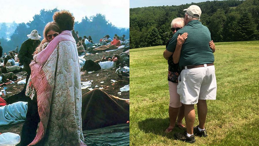 A la izquierda, la mítica foto de Woodstock; a la derecha, Nick y Bobby Ercoline, en la actualidad.