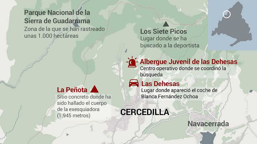 Mapa del lugar donde ha sido encontrado el cuerpo de Blanca Fernández Ochoa.