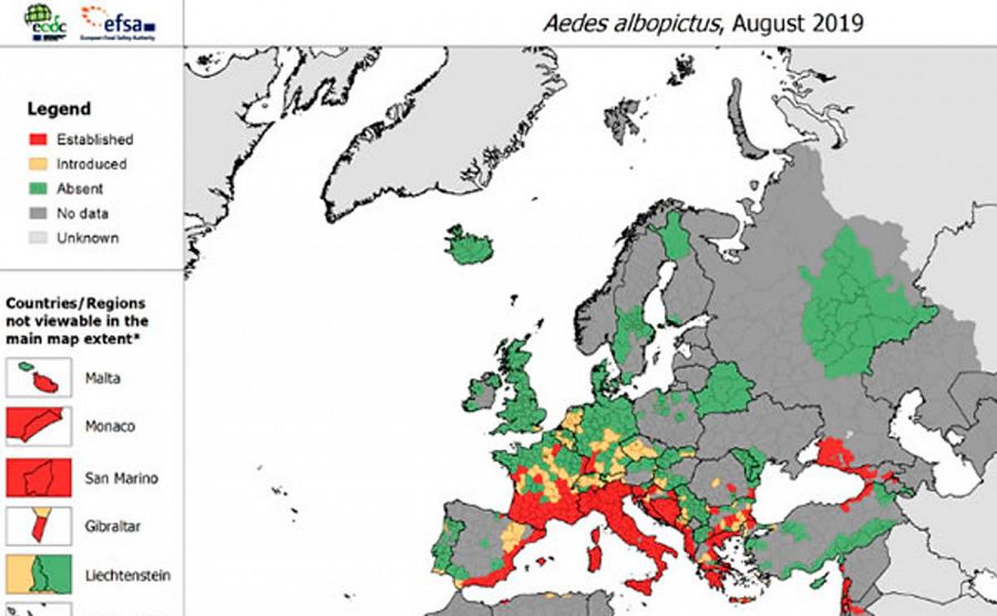 Mapa de prevalencia del Zika en Europa