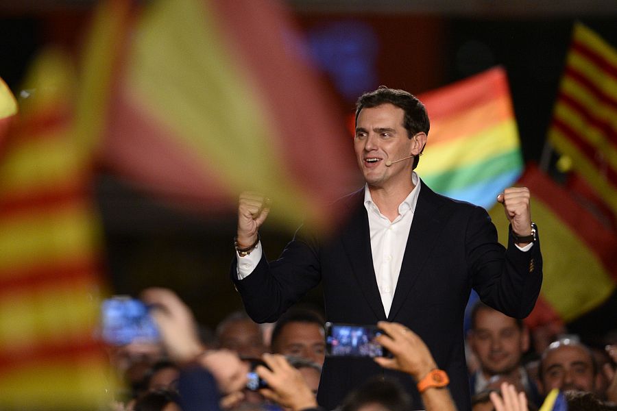 El líder de Cs, Albert Rivera, en su mitin de cierre de campaña en el Palau de Congresos de Cataluña