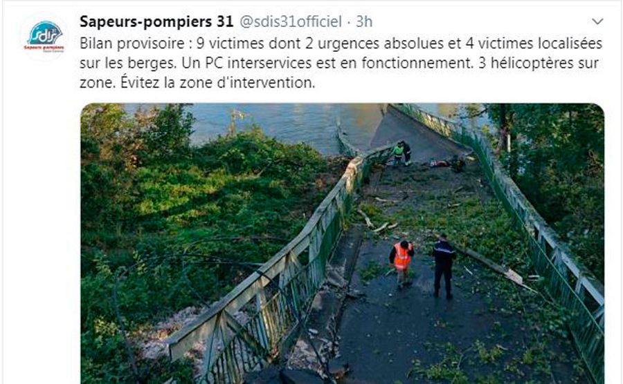 Los bomberos de Haute Garonne informan en su cuenta de Twitter nueve víctimas, de las que dos estarían muy graves.