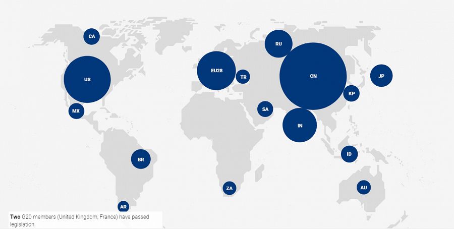 Los países del G20 (19 países más la UE) son responsables del 78% de las emisiones de CO2.