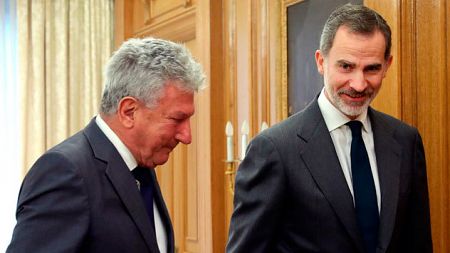 El rey Felipe VI y el diputado de Nueva Canarias, Pedro Quevedo, durante la audiencia en el Palacio de la Zarzuela.