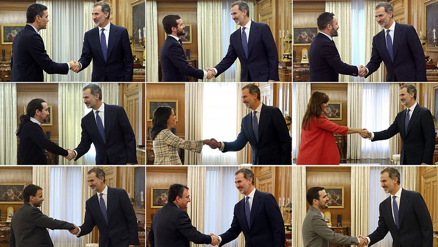 Felipe VI recibe a los líderes de las nueve formaciones con más representación en la segunda jornada de la ronda de consultas