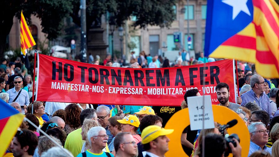 Manifestación en Barcelona en el segundo aniversario del referéndum del 1-O.