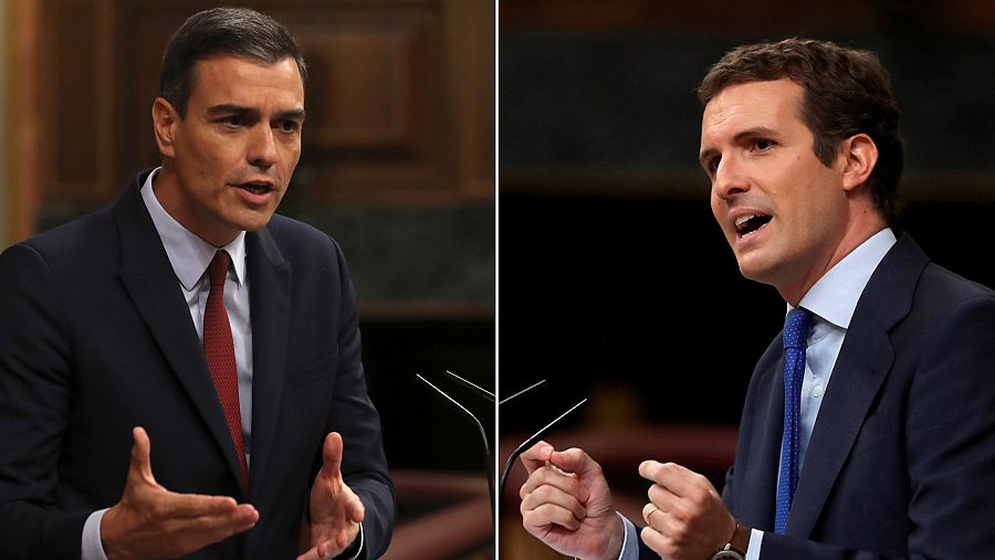 Pedro Sánchez y Pablo Casado en el último debate de investidura