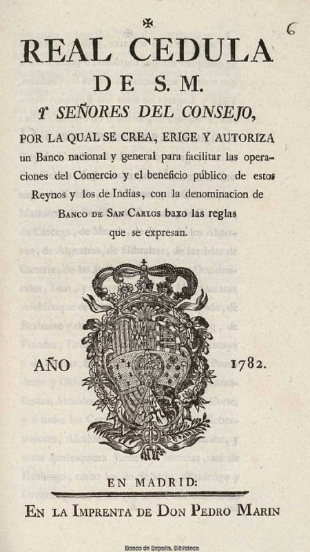 Real cédula que crea el Banco Nacional de San Carlos