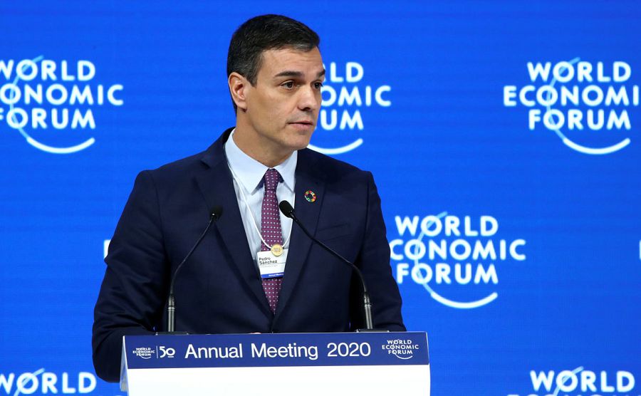 El presidente del gobierno español, Pedro Sánchez, durante su intervención en Davos.
