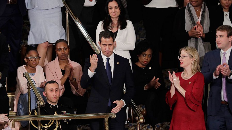 El presidente de la Asamblea Nacional de Venezuela y líder opositor de ese país, Juan Guaidó, ovacionado en el Congreso durante el discurso sobre el Estado de la Unión de Donald Trump