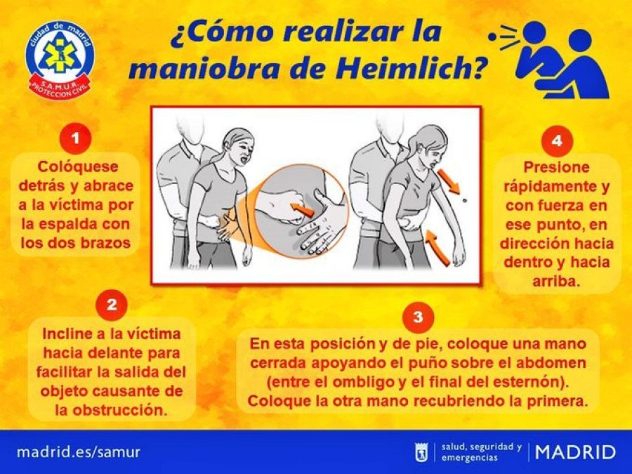 Cómo se realiza la maniobra de Heimlich para atragantamientos.