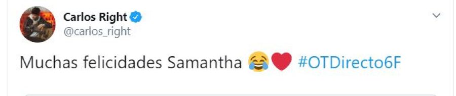 Carlos Right le ha escrito un tuit el día de su cumpleaños. Ella ha confesado que él es su crush.