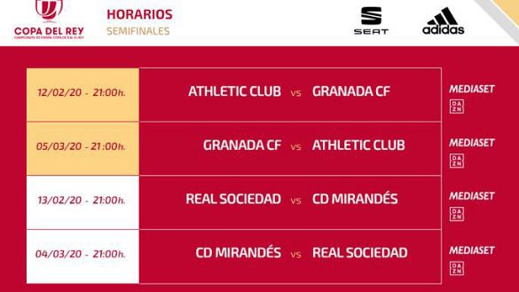 Imagen con las fechas y horarios de las semifinales de la Copa del Rey de fútbol.