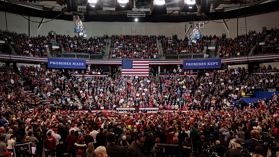 Acto electoral de Donald Trump en New Hampshire, en el University Arena de Manchester