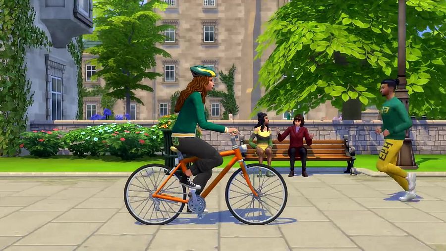 Un personaje de 'Los Sims 4' en bicicleta