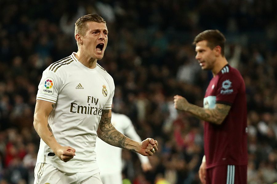 Toni Kroos celebra el primer gol del Real Madrid