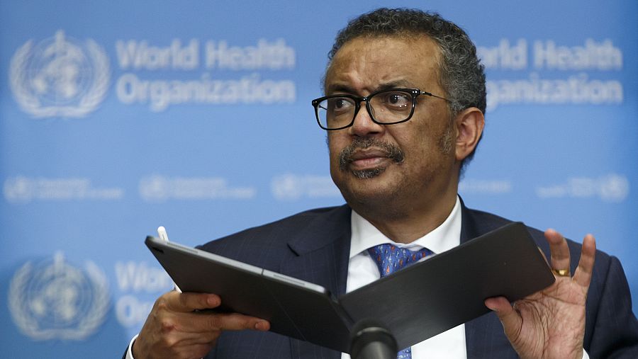 El director general de la OMS, Tedros Adhanom Ghebreyesus, durante la rueda de prensa del lunes.