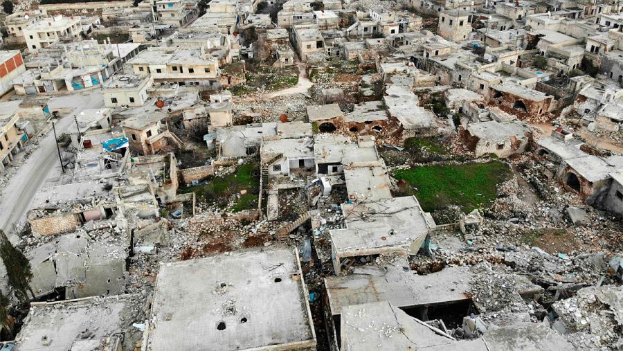 Imagen aérea de la ciudad siria de Ihsim, al sur de Idlib