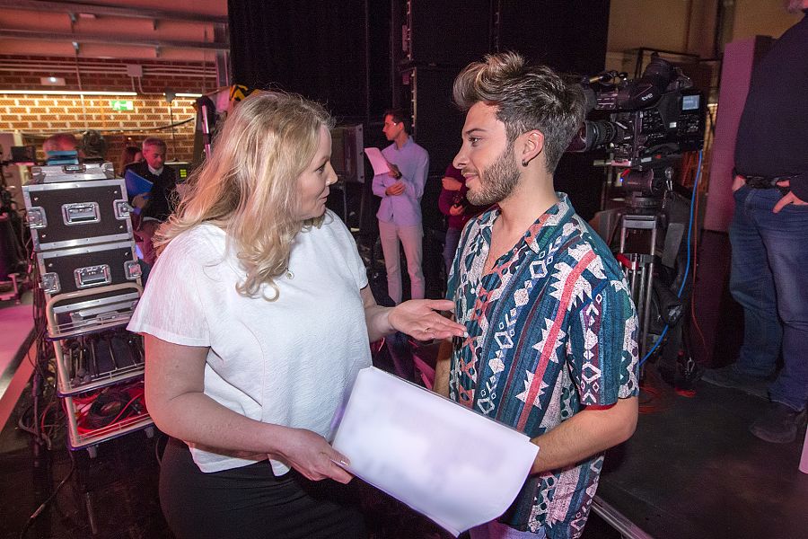 Blas Cantó y Nicoline Refsing, durante el primer ensayo en Madrid