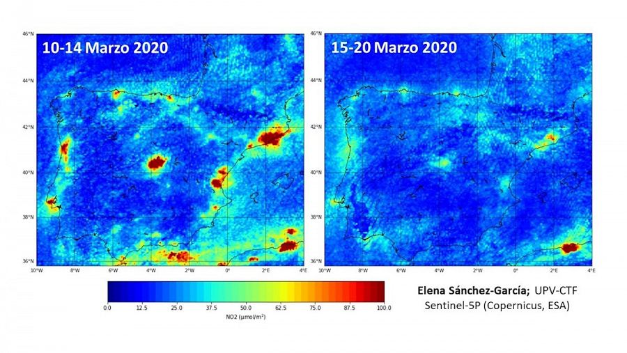 Comparativa en la que se puede apreciar el desplome de los niveles de contaminación debido a la cuarentena.