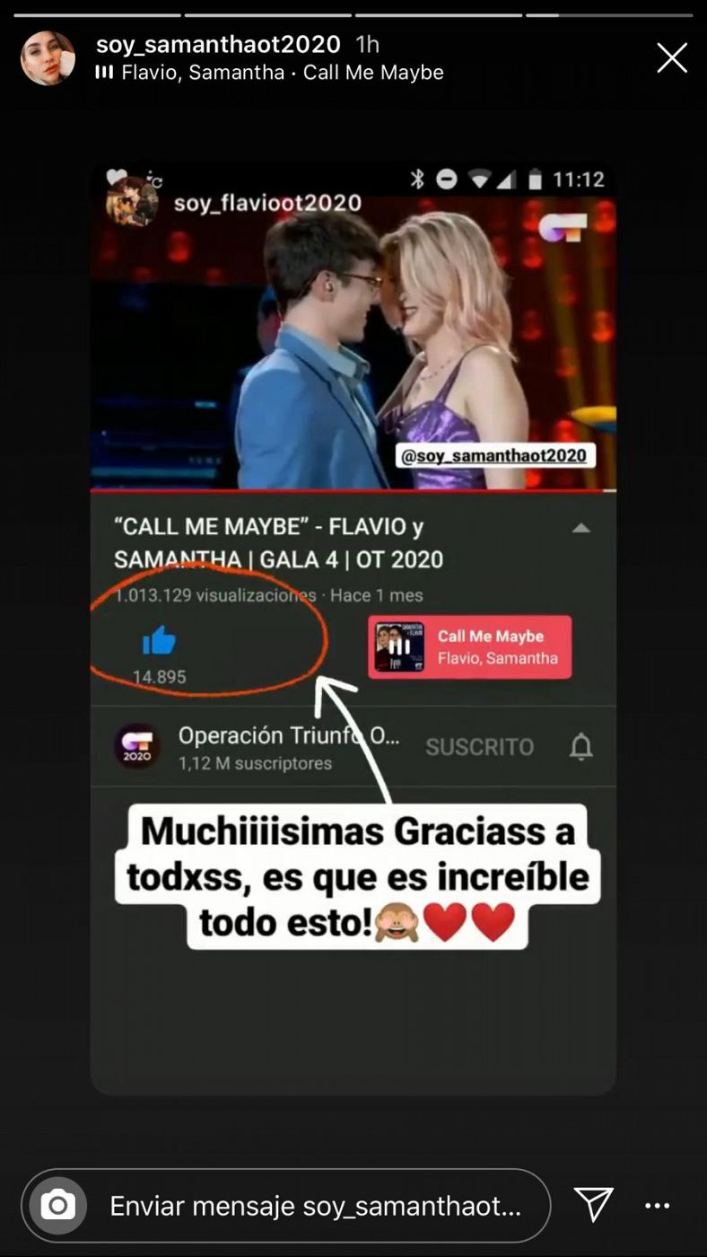 Mensaje de Flavio en Instagram por el millón de reproducciones de 