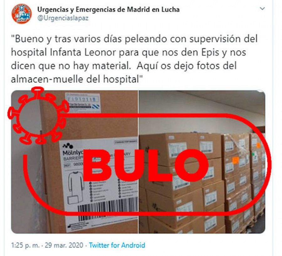 Captura del bulo sobre la retención de equipos de protección individual en el Hospital Infanta Isabel.