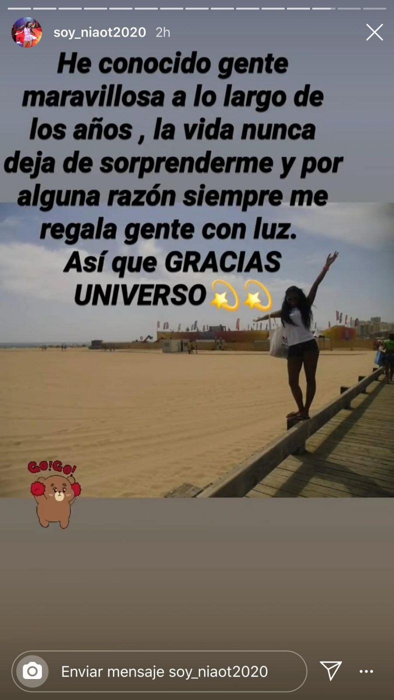 Mensaje de Nia dando las gracias por toda la gente que ha conocido