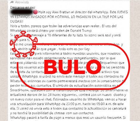 Captura sobre el bulo de hacer whatsapp dun servicio de pago.