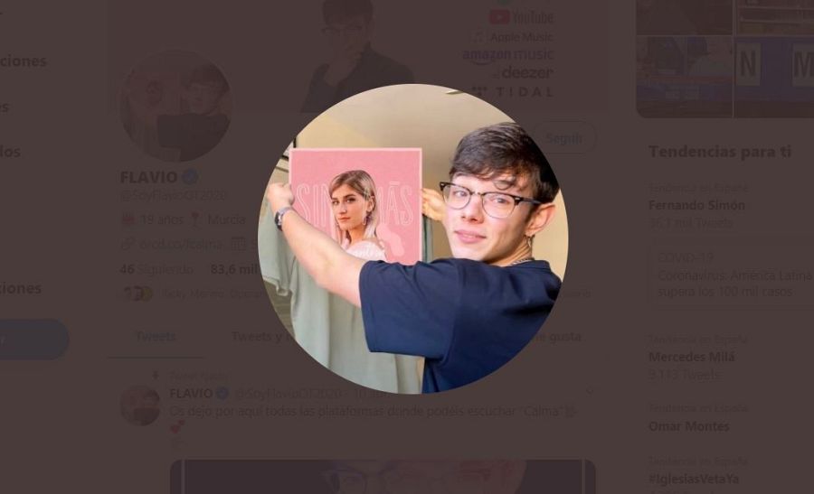 Foto del perfil de Flavio en su Twitter con la portada del single de Samantha