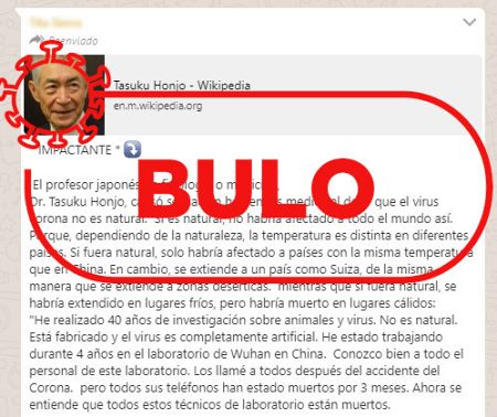 Tasuko Honjo no ha dicho que el virus no es natural