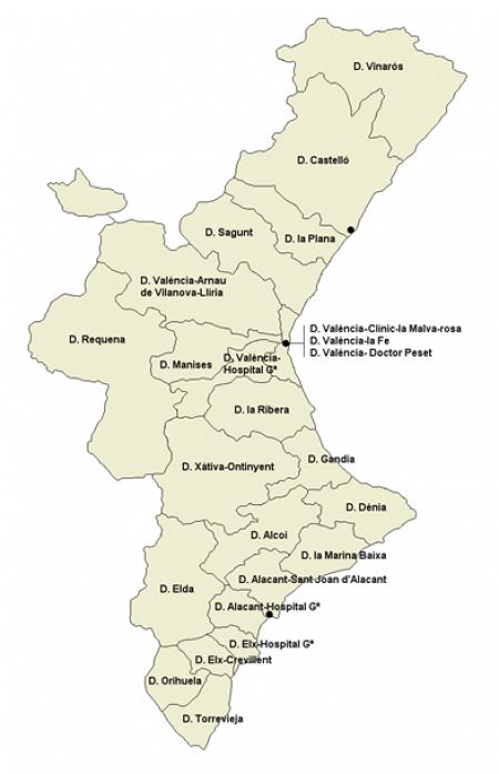 Los 24 departamentos de salud de la Comunidad Valenciana.
