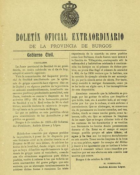 Imagen del Boletín Oficial Extraordinario de la provincia de Burgos del año 1918.