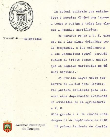 Imagen de una de las páginas publicadas en el Boletín Oficial de la provincia de Burgos en 1918 con motivo de la gripe española.