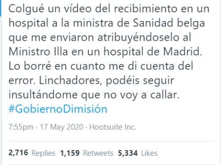 algunos usuarios que habían colaborado a difundir el bulo a través de sus cuentas de Twitter lo eliminaron. El bulo sigue circulando por grupos de WhatsApp y Telegram.