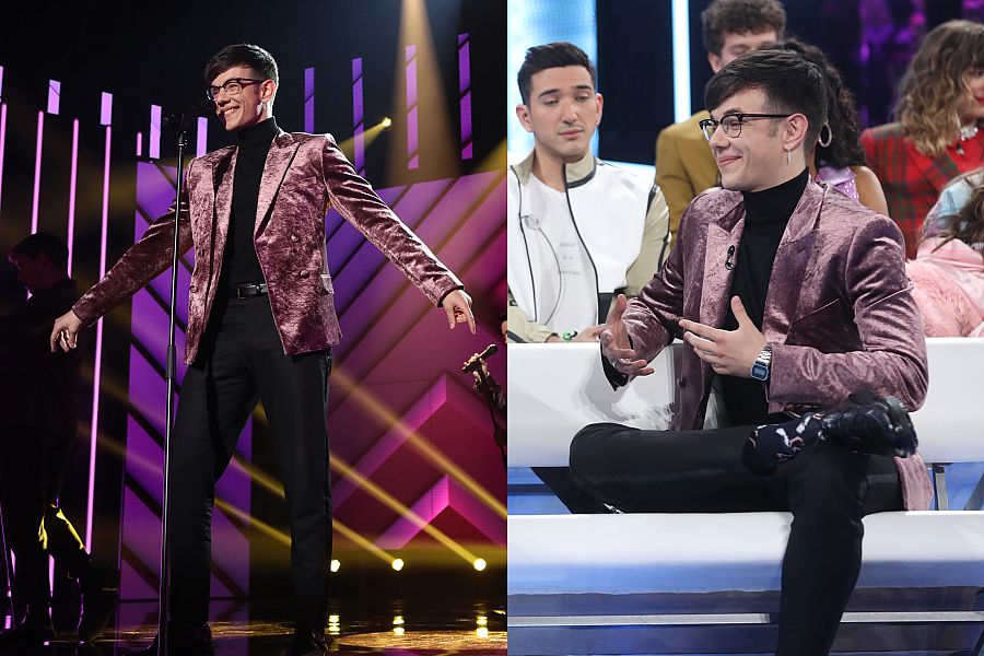 Con esta americana de terciopelo vimos a Flavio más seguro que nunca sobre el escenario