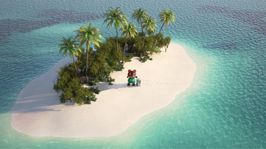 Tom Nook en la isla desierta de Animal Crossing: New Horizons