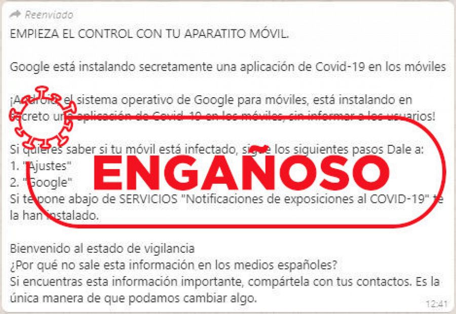 Google no está instalando una aplicación de control del Covid-19 secreta