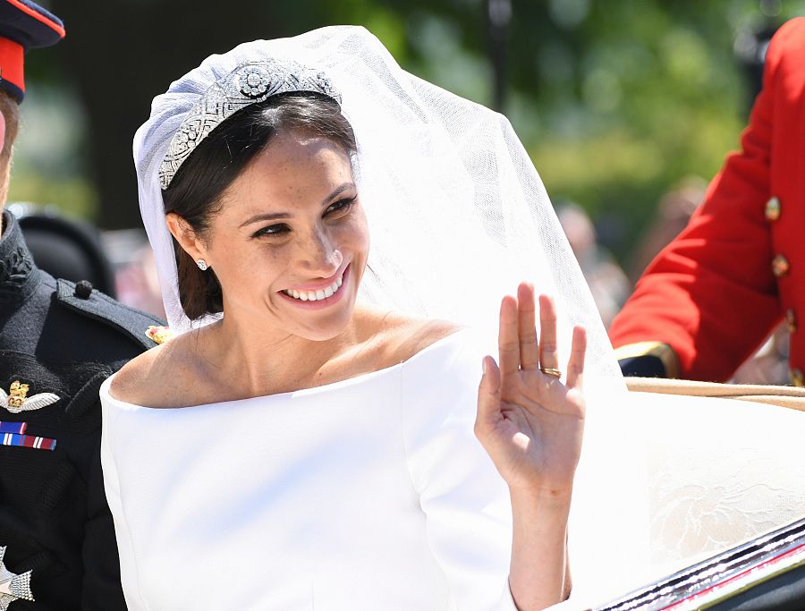 Primer plano de Meghan Markle en el día de su boda con el Príncipe Harry