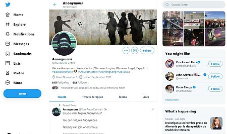 Captura de la portada de Anonymous en Twitter.