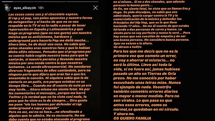 Ayax explica el origen de su confusión con el vídeo viral de Hugo y Eva de OT versionando 