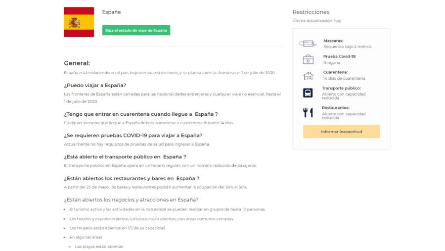 Ficha de España: uso de mascarilla, distancia de seguridad y cuarentena