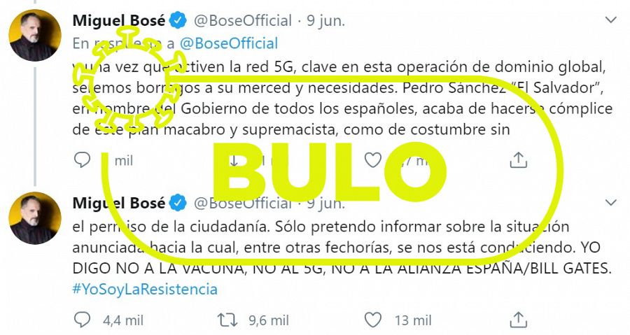 Imagen de uno de los tuits publicados por Miguel Bosé.