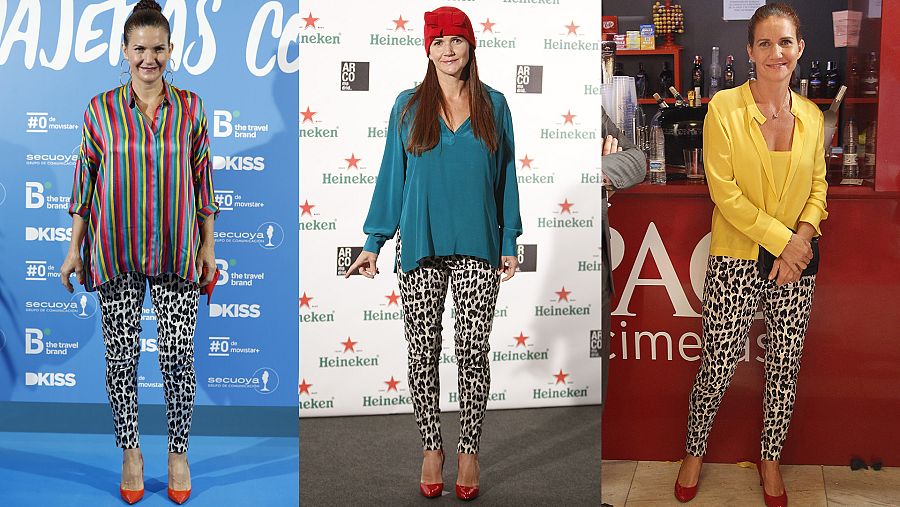 Los pantalones de leopardo son un básico del armario de la chef, que lo combina con toda clase de colores y estampados.