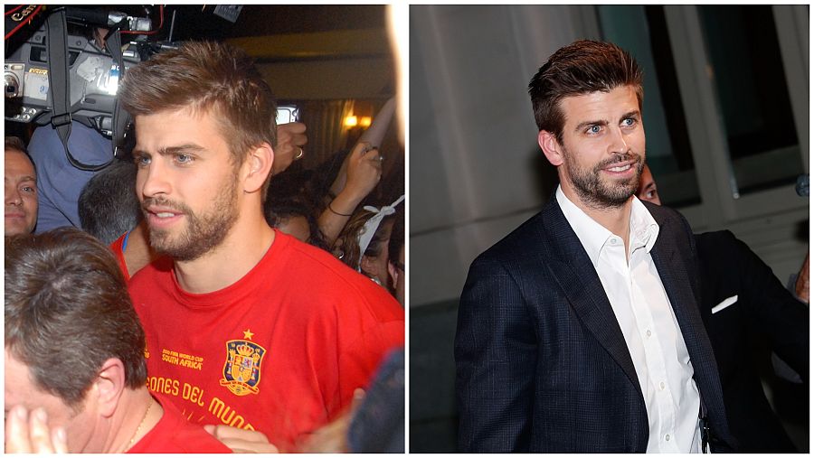 Gerard Piqué durante el mundial de Sudáfrica 2010 y diez años después