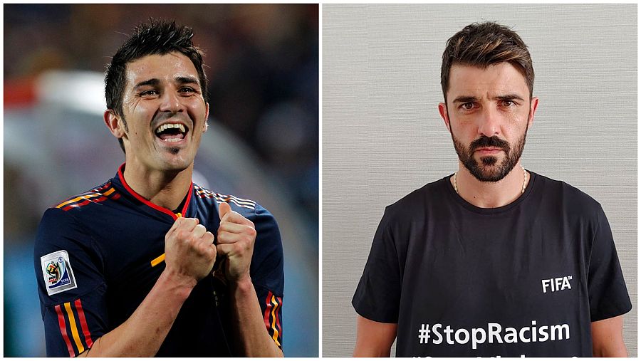 David Villa durante el mundial de Sudáfrica 2010 y diez años después