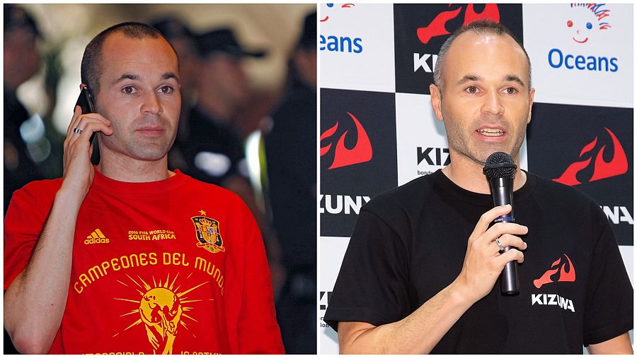 Andrés Iniesta durante el mundial de Sudáfrica 2010 y diez años después