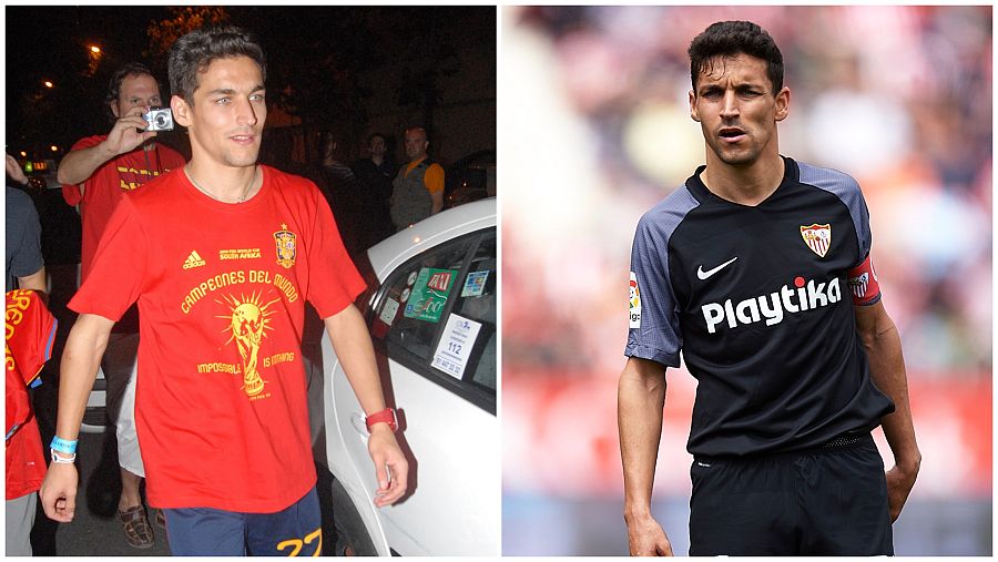 Jesús Navas durante el mundial de Sudáfrica 2010 y diez años después