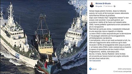 Captura del mensaje idéntico publicado en febrero de 2019 por un político italiano del partido ultraderechista Liga Norte.