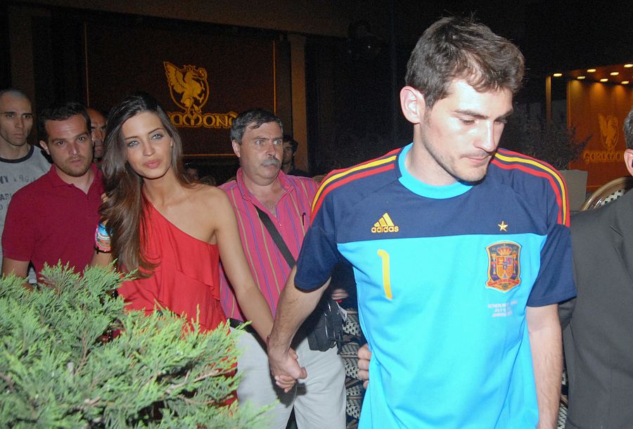 Íker Casillas y Sara Carbonero durante la celebración del Mundial en Madrid